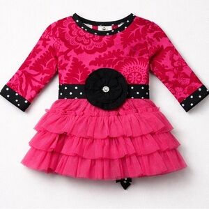 Ann Loren fuchsia and black ruffle skirt long sleeve dress size 12-18 months NWT